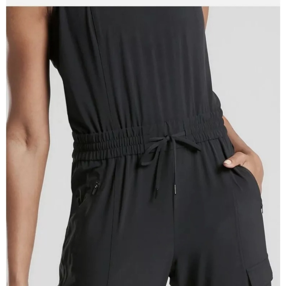 Athleta Unbound Black Jumpsuit Sleeveless Drawstring Waist Pockets size Large - Picture 5 of 15